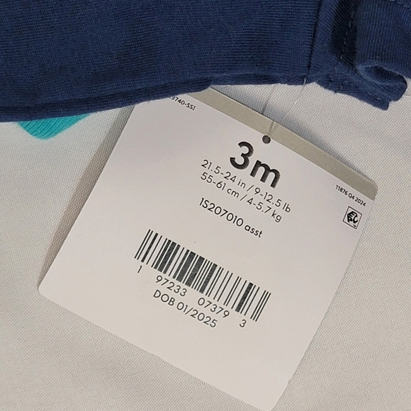 Carter's 3 Piece Blue and Teal Dinosaur Matching Set Size Infant 0-3 Month - Picture 2 of 6